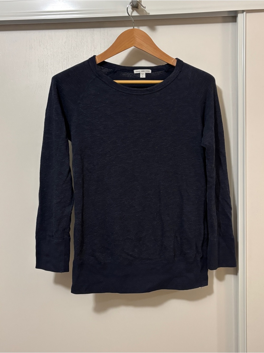 James Perse Womens Raglan Sweatshirt Pullover Size 2 Medium Minimalist Navy Blue
